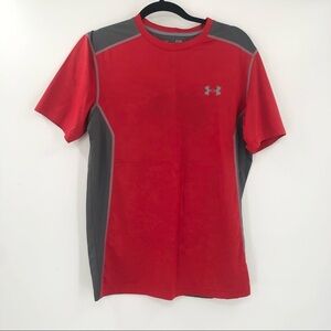UNDER ARMOUR Fitted Short Sleeve Active Shirt S Heat Gear Red Orange Grey UA